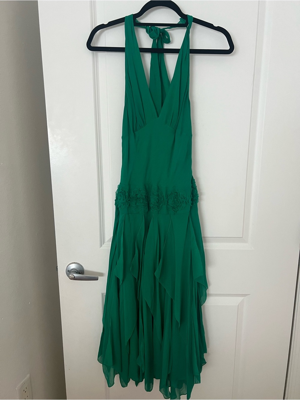 Max Azria Collection Vintage 100% Silk Green Halter Maxi Dress - Size 6